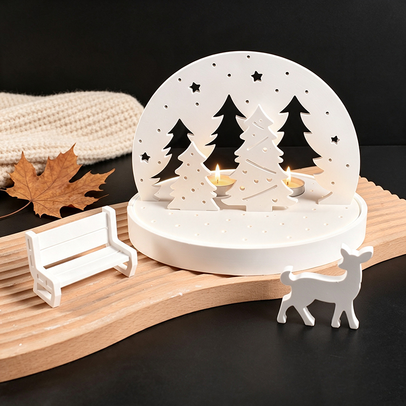 Resin Art Tool Kit - Weihnachts-Elch-Teelichthalter-Silikonformen, 3D-Harz-Gips-Tablett-Form-Set, DIY-Winterszene-Lampensockel-Bastelwerkzeug-Set