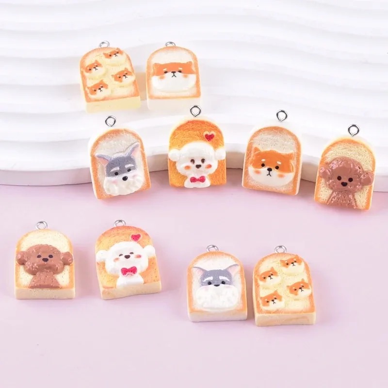Resin Art Materials Kit - 10 Stück niedliche Toast-Hund-Harzanhänger, Cartoon-Tier-Charms, DIY-Bastelbedarf