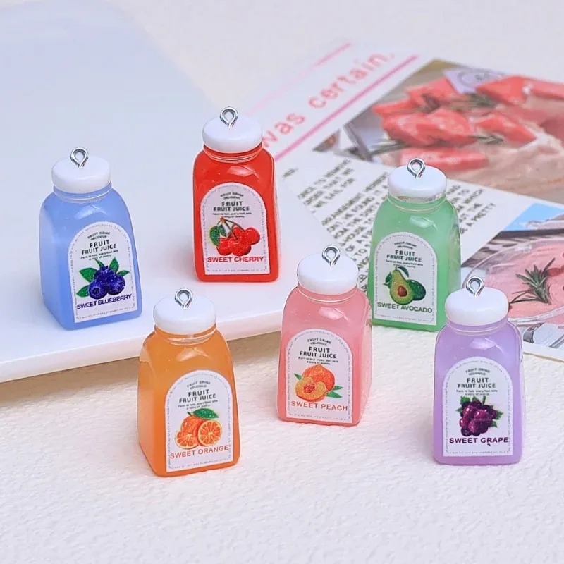 Resin Art Supplies - 10 Stück Kawaii Mini 3D Kirsch-Orangensaftflaschen-Harzanhänger