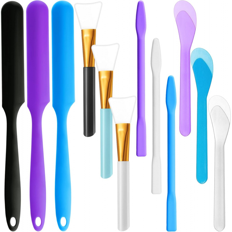 Resin Art Tool Kit - 12 Silikon-Rührstab-Set, Silikon-Epoxidpinsel, Rührwerkzeug-Stick, Rührlöffel, Schaber,