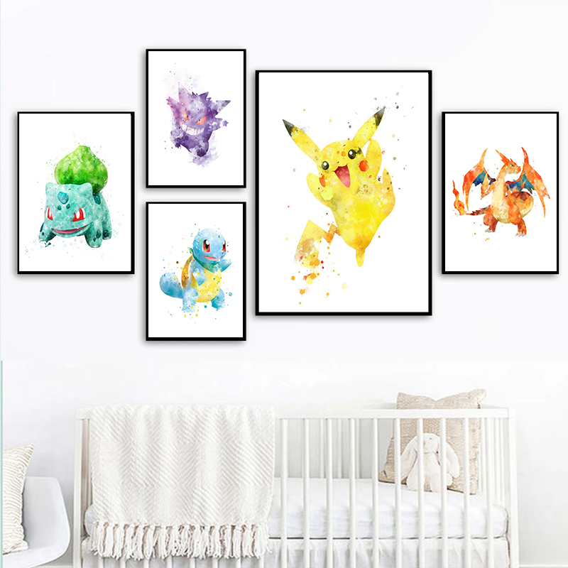 Resin Art Video - Japanisches Anime-Pokémon-Aquarell-Poster, Videospiel-Drucke, Pikachu-Diamantmalerei, Wandkunst, Nordische