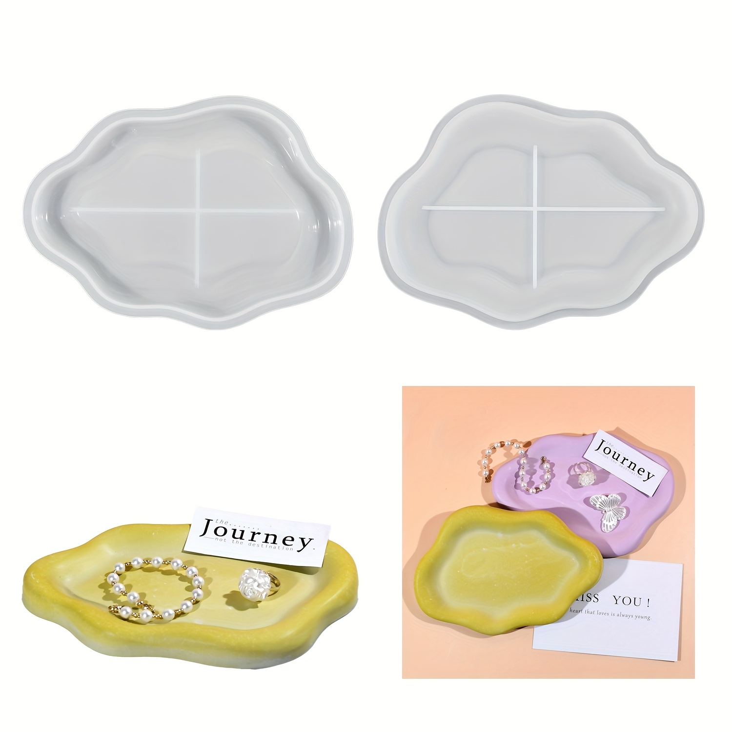 Resin Art Tray - Herz-Tablett-Harzform, Wolkenuntersetzer, Silikonformen für unregelmäßiges Tablett,