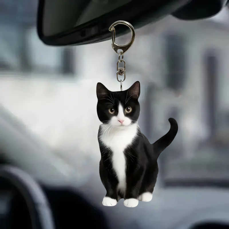 Schwarz-weißer Katzen-Schlüsse – Resin Art Design Keychain Bewertung und Preis